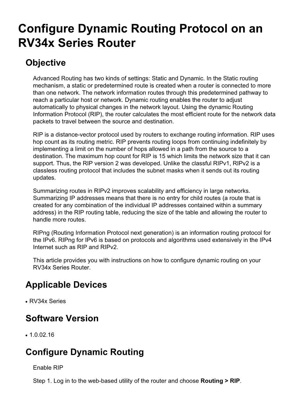 Configure Dynamic Routing Protocol on an Rv34x Series Router