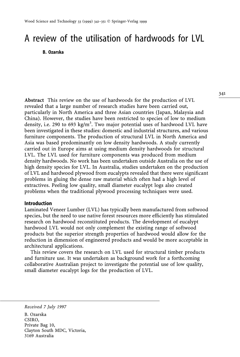 A Review of the Utilisation of Hardwoods for LVL