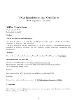 WCA Regulations and Guidelines WCA Regulations Committee