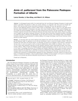 Amia Cf. Pattersoni from the Paleocene Paskapoo Formation of Alberta