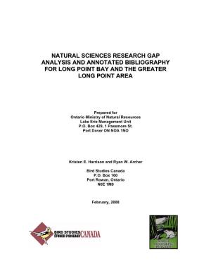 Natural Sciences Research Gap Analysis and Annotated Bibliography for Long Point Bay and the Greater Long Point Area