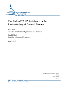 The Role of TARP Assistance in the Restructuring of General Motors