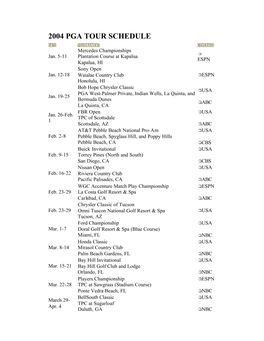 2004 Pga Tour Schedule