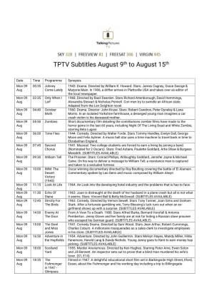 TPTV Subtitles August 9Th to August 15Th