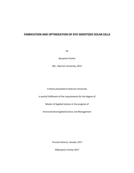 Fabrication and Optimization of Dye-Sensitized Solar Cells