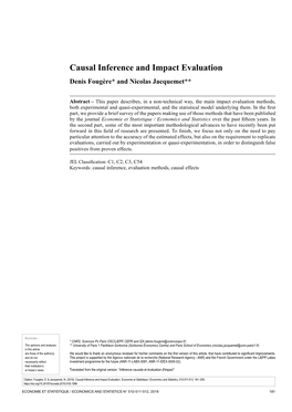 Causal Inference and Impact Evaluation Denis Fougère* and Nicolas Jacquemet**