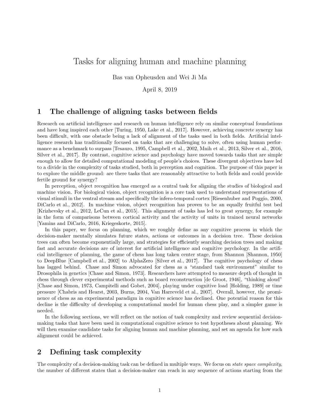 Tasks for Aligning Human and Machine Planning