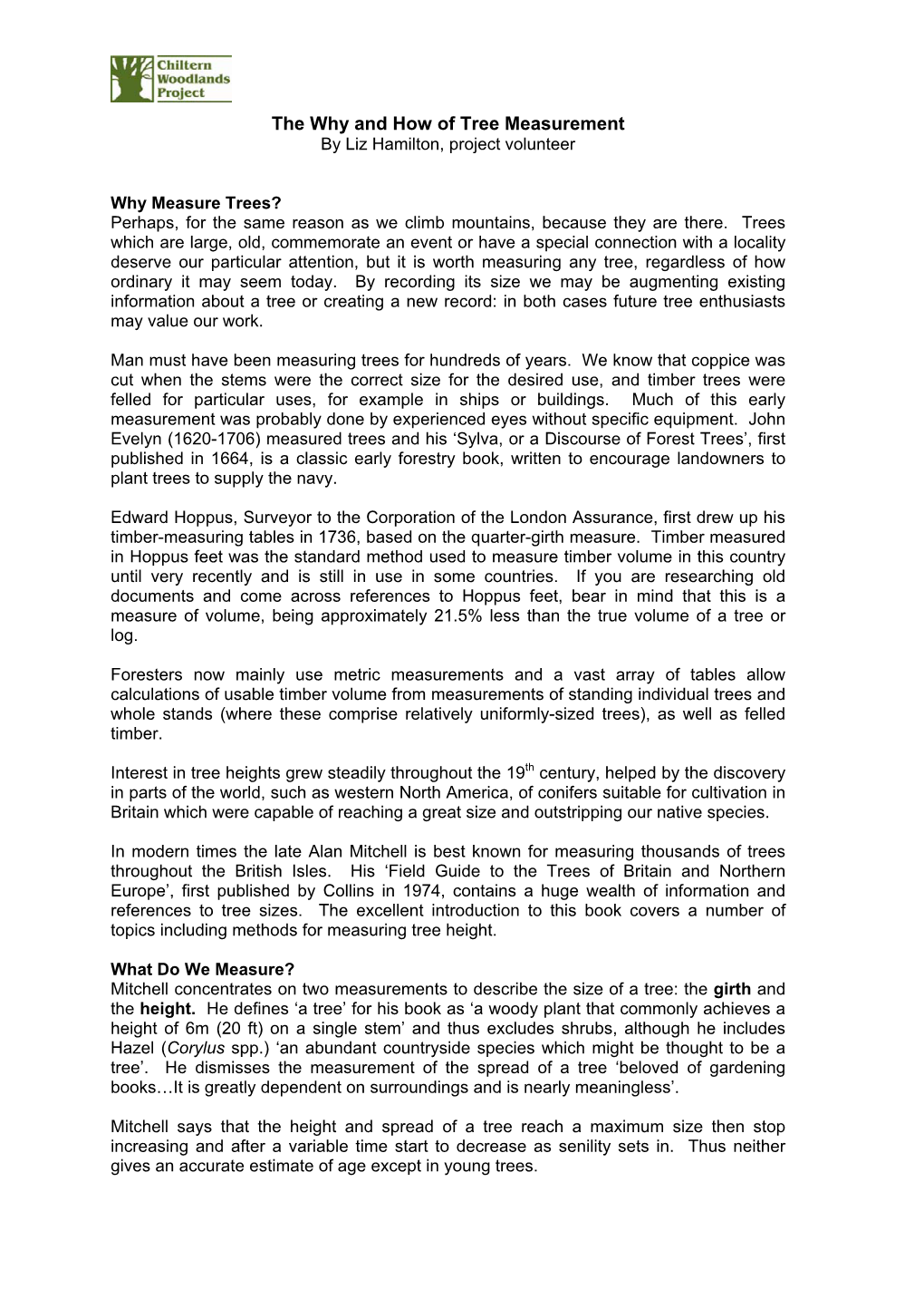 The Why and How of Tree Measurement by Liz Hamilton, Project Volunteer