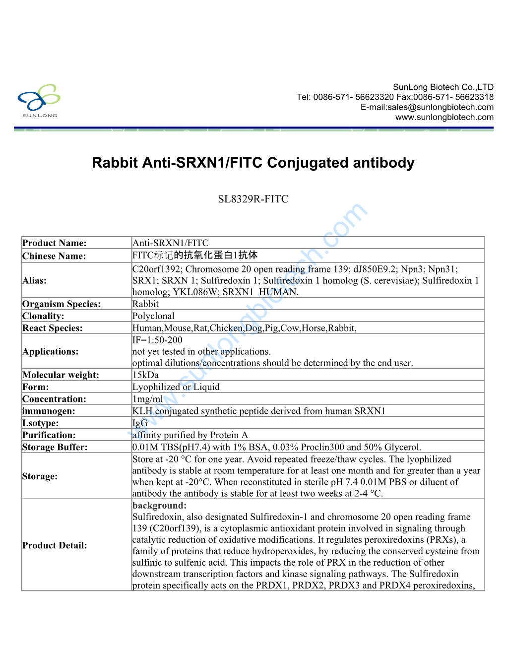Rabbit Anti-SRXN1/FITC Conjugated Antibody