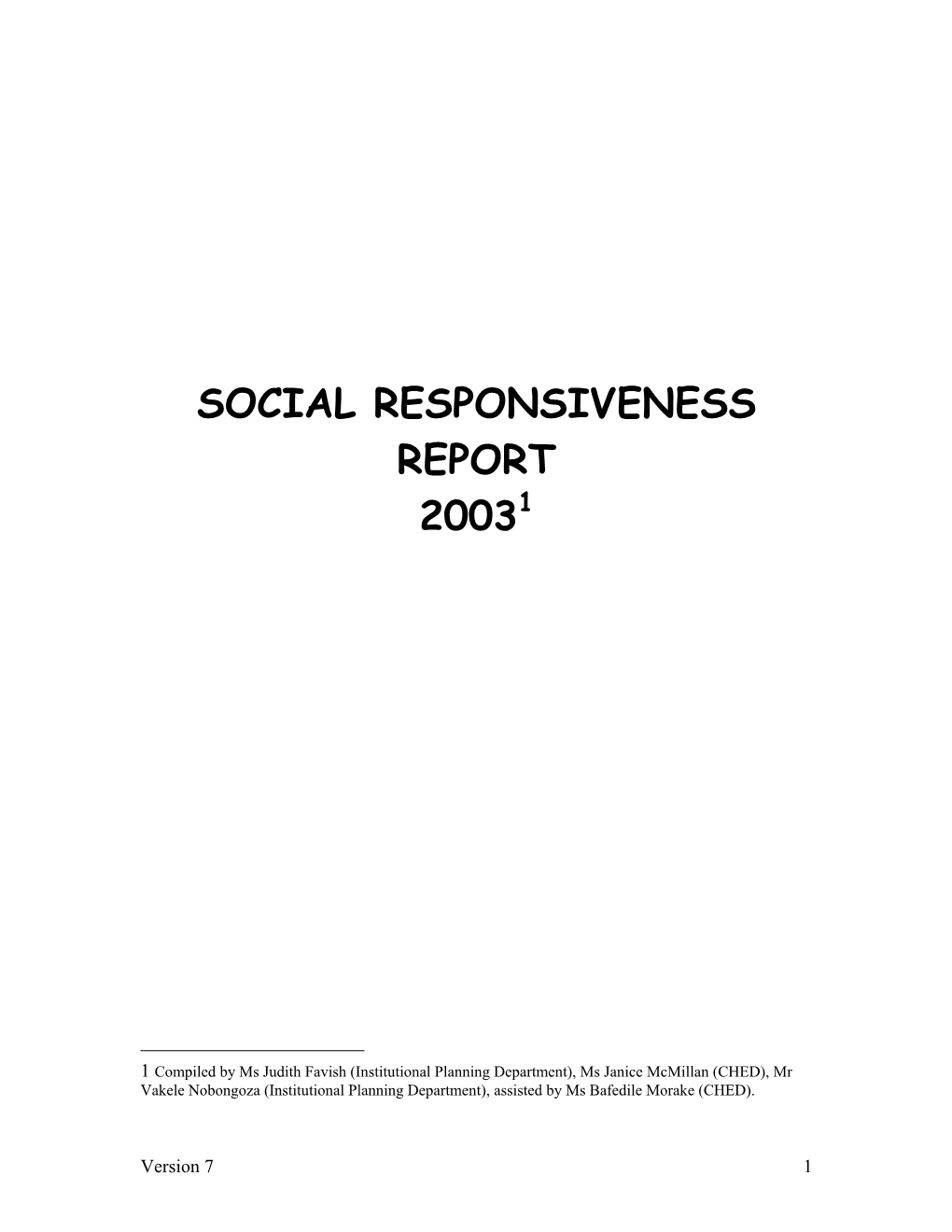 Social Responsiveness Report 20031