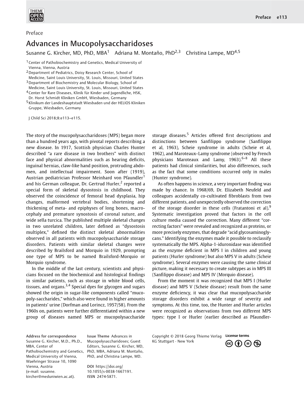 Advances in Mucopolysaccharidoses Susanne G