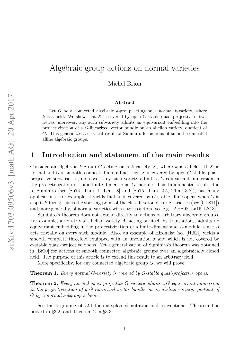Algebraic Group Actions on Normal Varieties