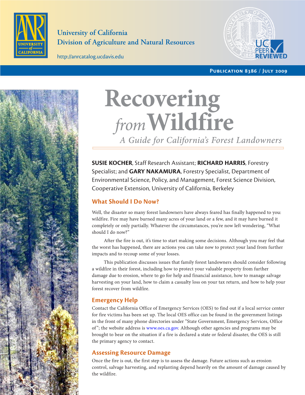 Recovering from Wildfire: a Guide for California's Forest Landowners