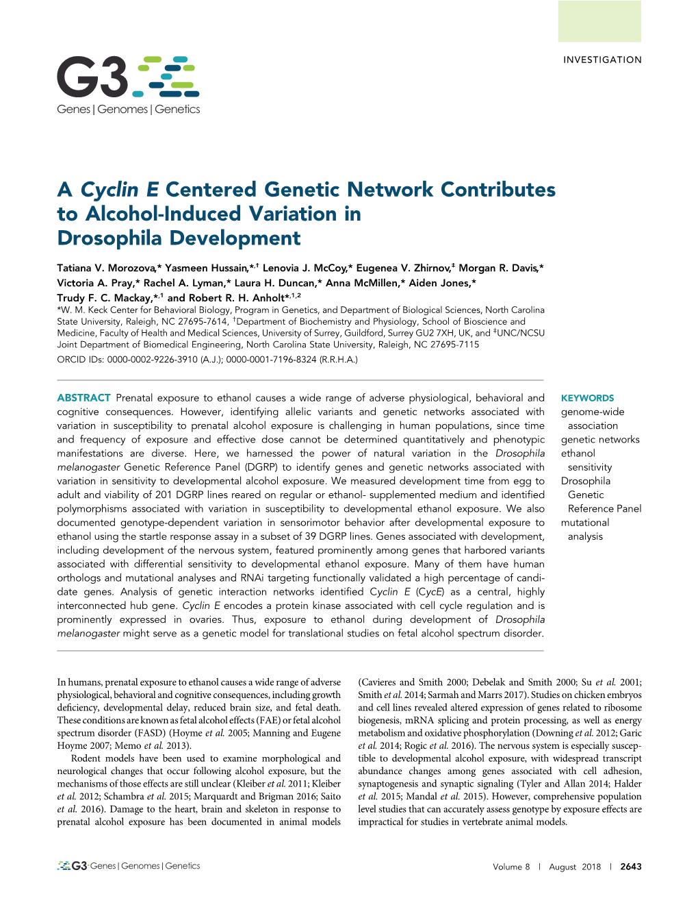 A Cyclin E Centered Genetic Network Contributes to Alcohol-Induced Variation in Drosophila Development