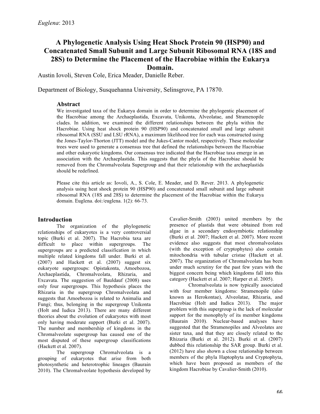 A Phylogenetic Analysis Using Heat Shock Protein 90