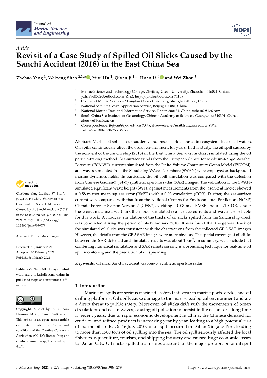 Revisit of a Case Study of Spilled Oil Slicks Caused by the Sanchi Accident (2018) in the East China Sea