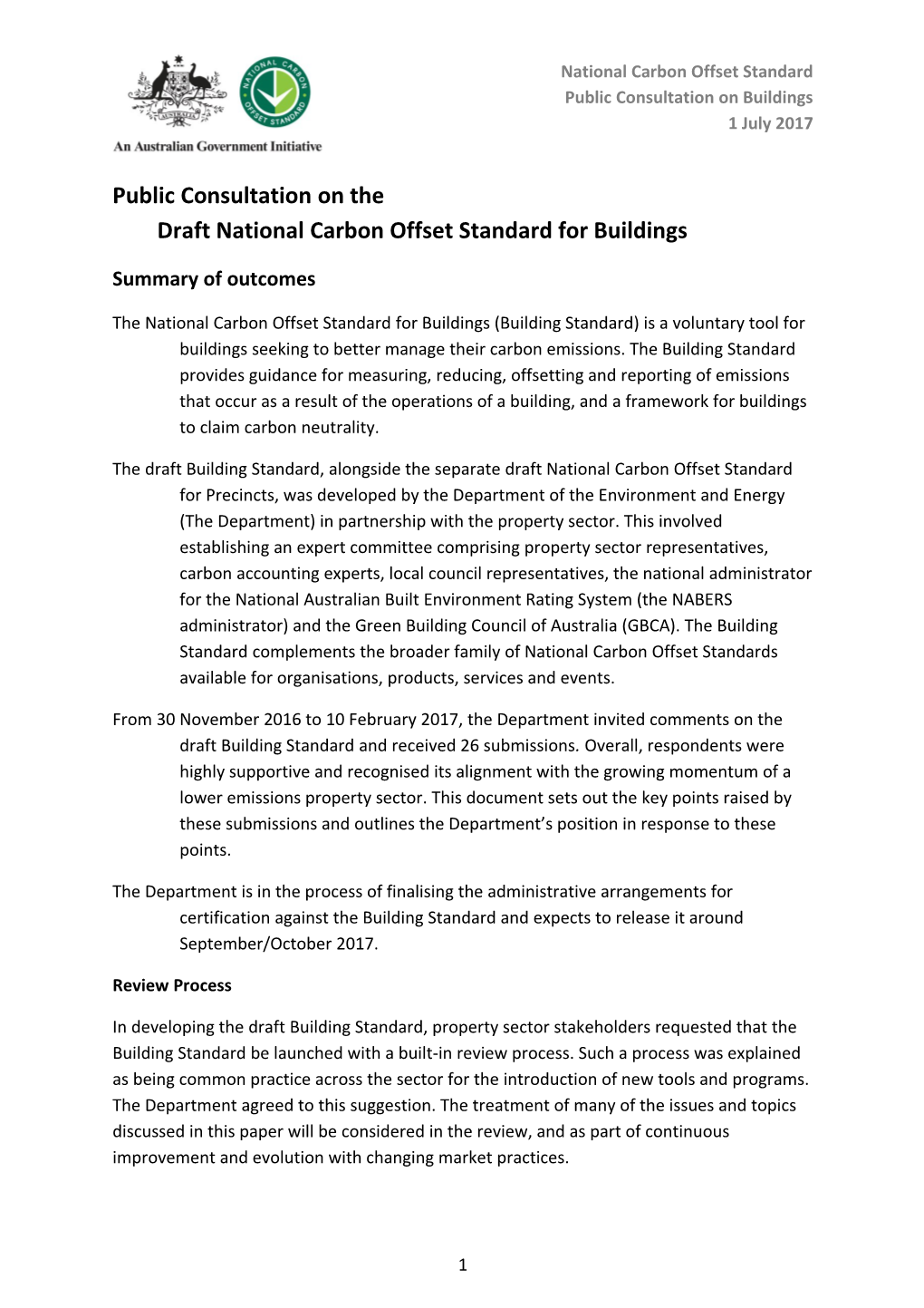 Public Consultation On The Draft National Carbon Offset Standard For Buildings - Summary Of Outcomes