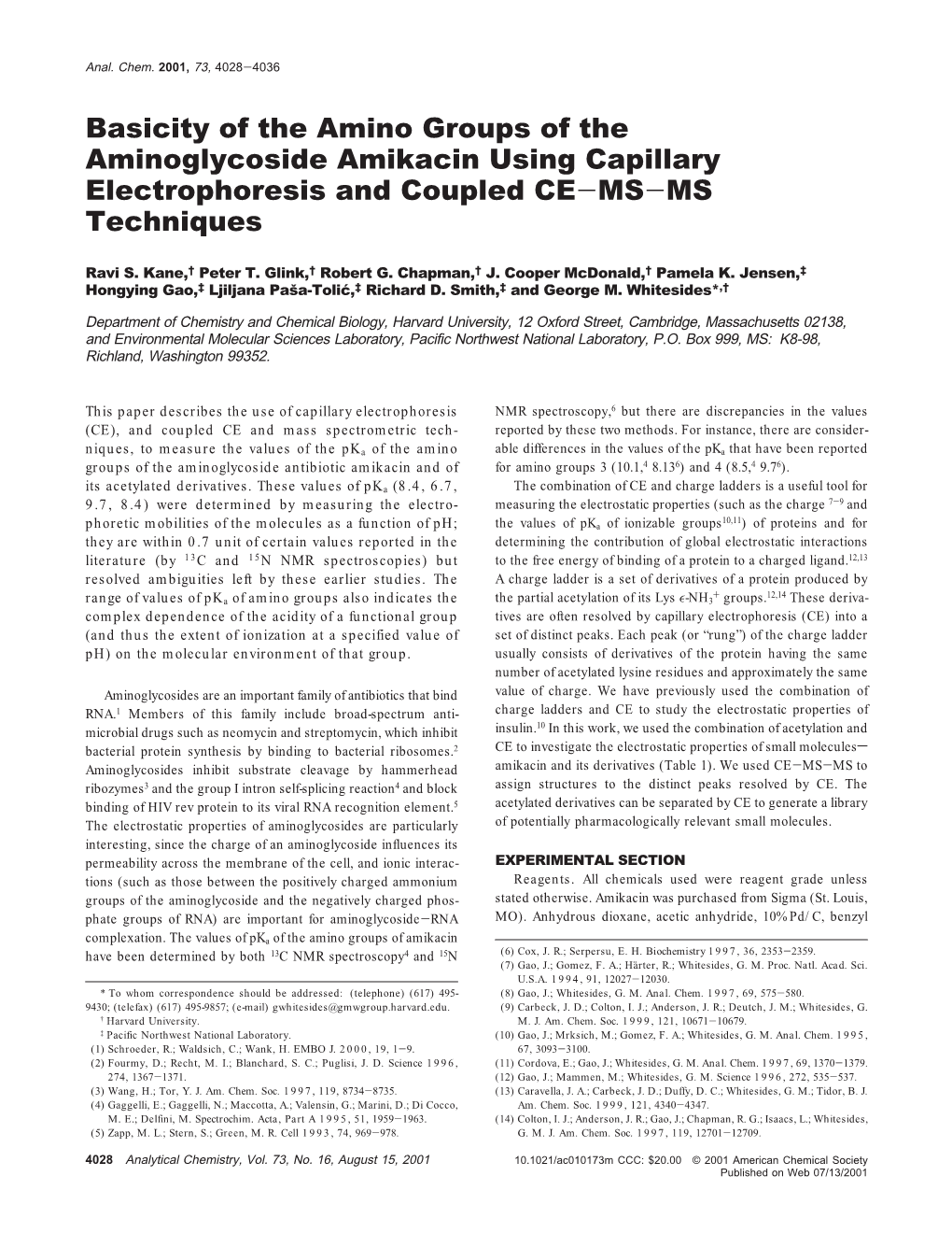 Basicity of the Amino Groups of the Aminoglycoside Amikacin Using Capillary Electrophoresis and Coupled CE-MS-MS Techniques