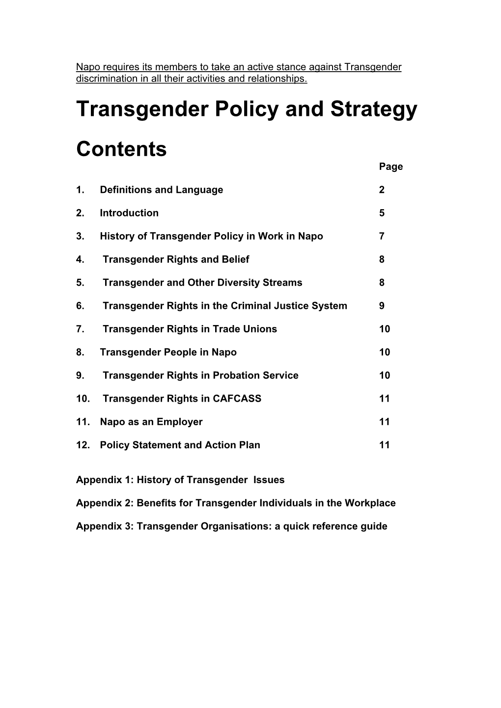 Transgender Policy and Strategy