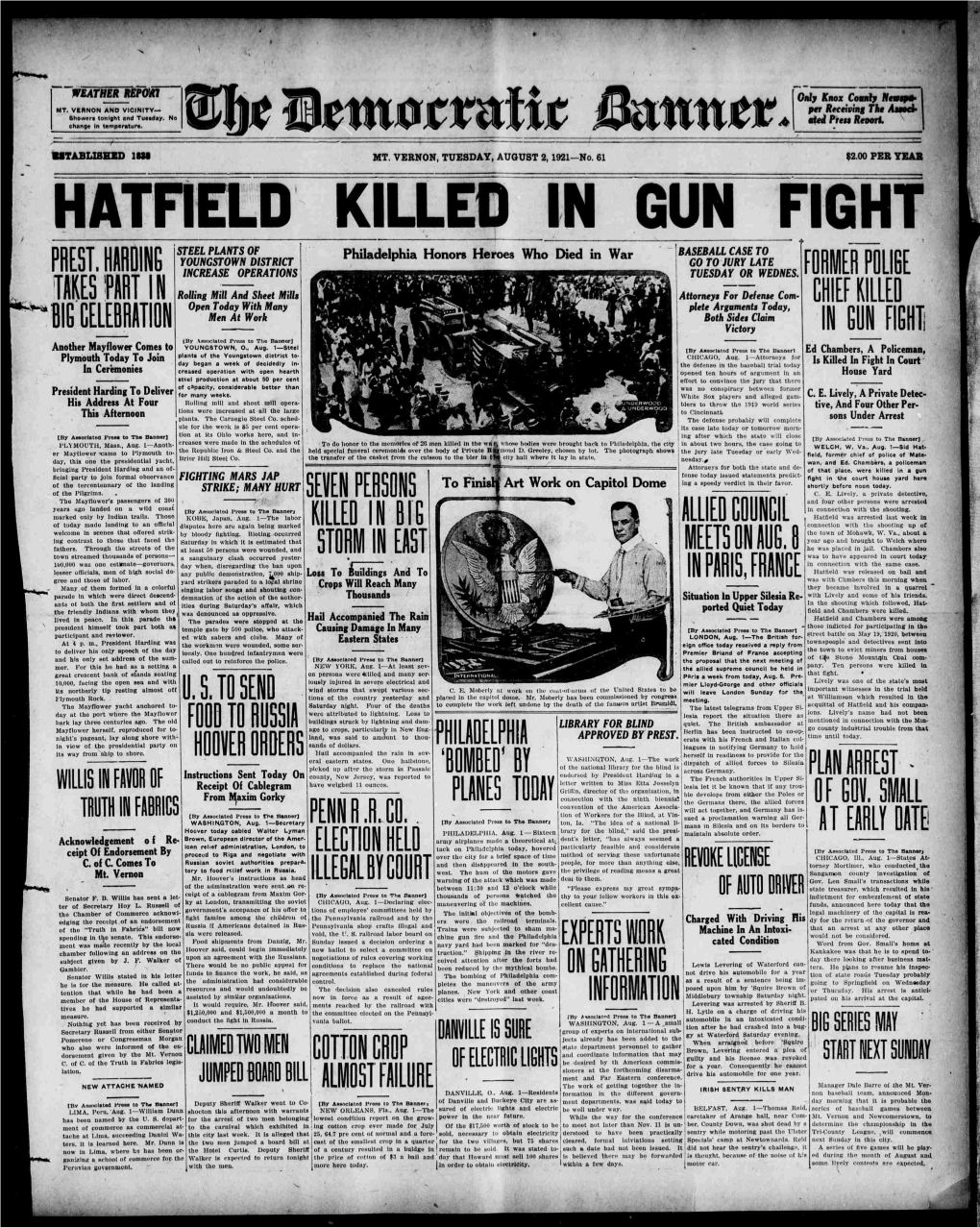Hatfield Killed in Gun Fight