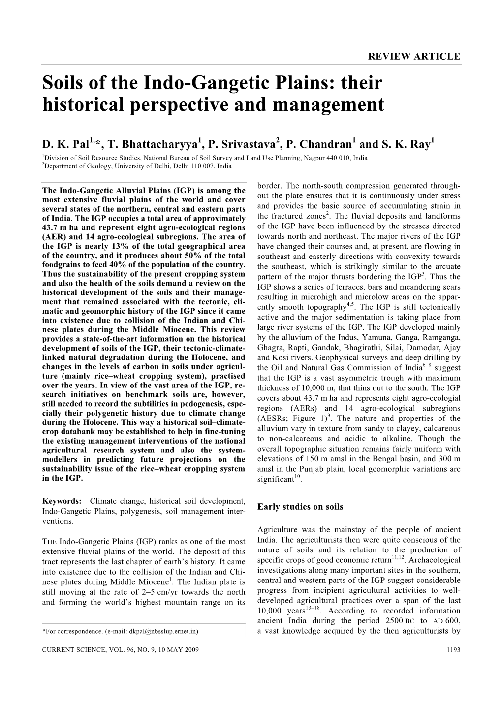 Soils of the Indo-Gangetic Plains: Their Historical Perspective and Management