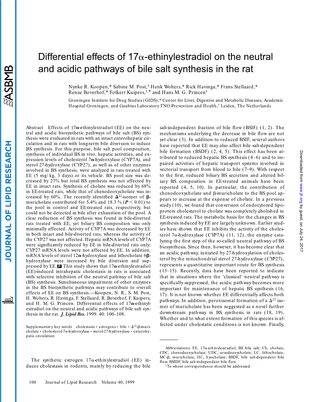 Ethinylestradiol on the Neutral and Acidic Pathways of Bile Salt Synthesis in the Rat