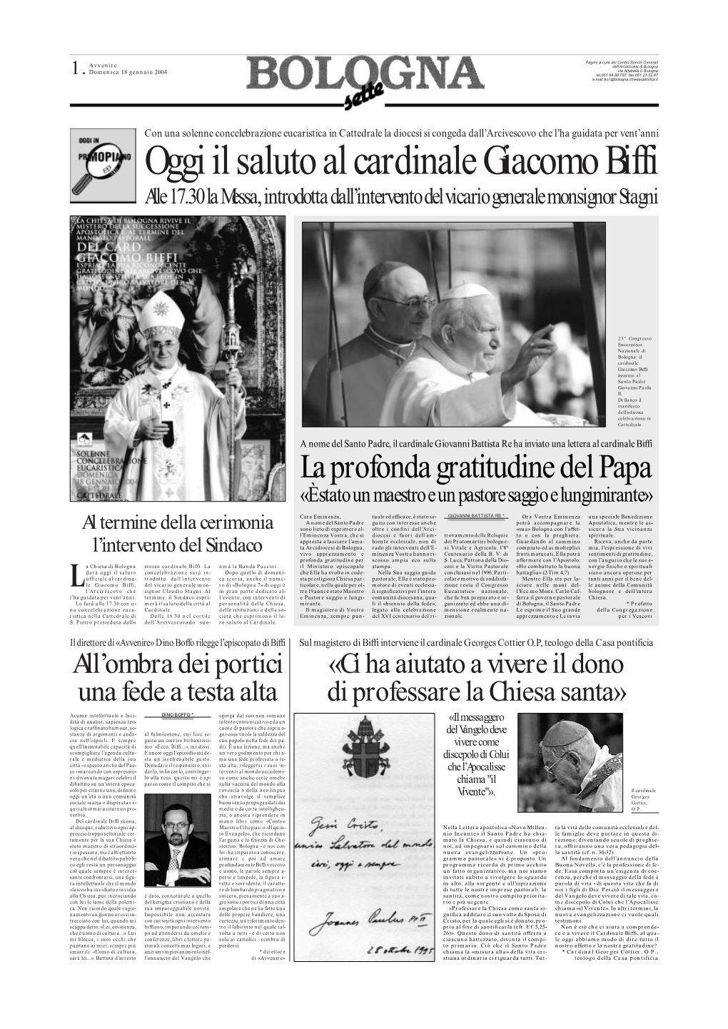 Oggi Il Saluto Al Cardinale Giacomo Biffi Alle 17.30 La Messa, Introdotta Dall’Intervento Del Vicario Generale Monsignor Stagni