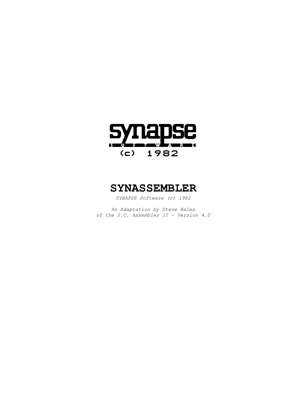 SYNASSEMBLER SYNAPSE Software (C) 1982