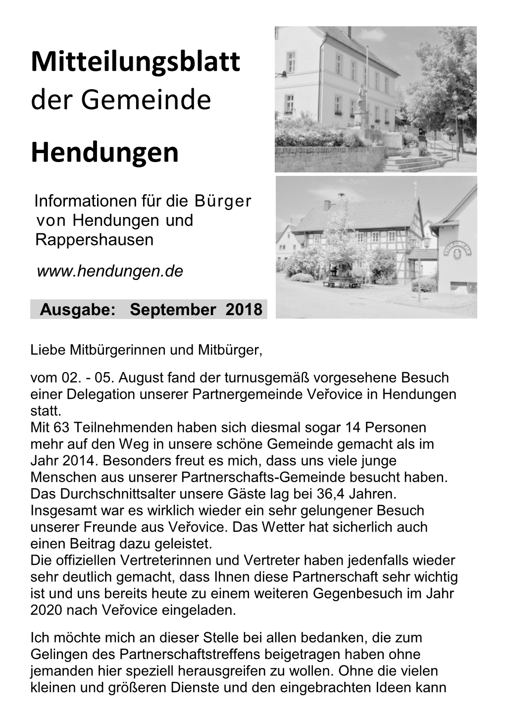 Mitteilungsblatt Der Gemeinde Hendungen