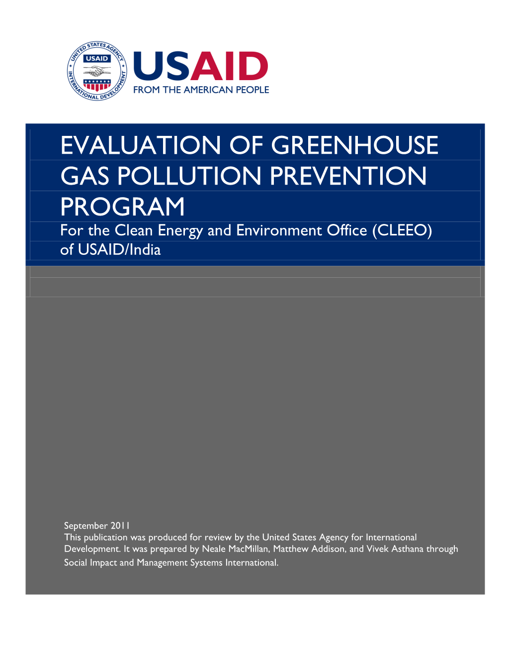 EVALUATION of GREENHOUSE GAS POLLUTION PREVENTION PROGRAM for the Clean Energy and Environment Office (CLEEO) of USAID/India