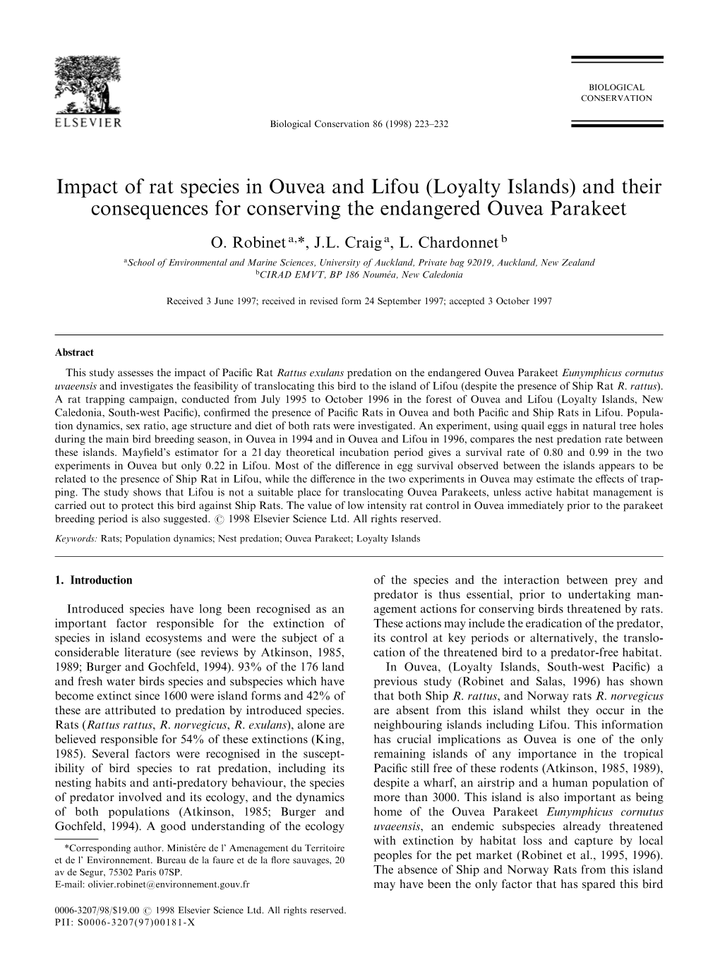 Impact of Rat Species in Ouvea and Lifou (Loyalty Islands) and Their Consequences for Conserving the Endangered Ouvea Parakeet