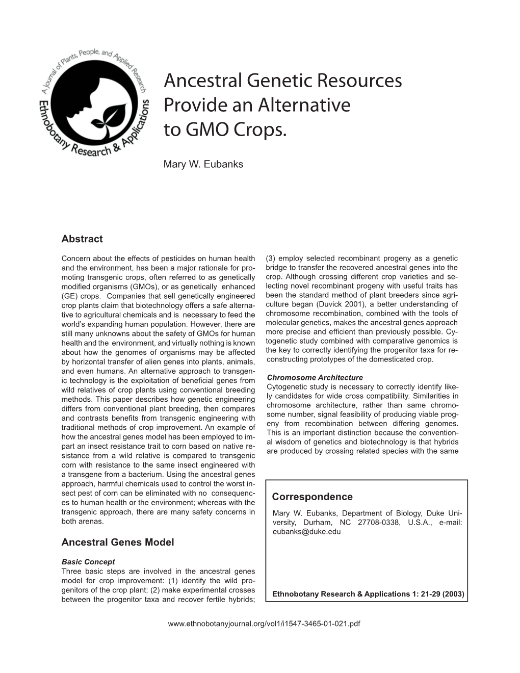 Ancestral Genetic Resources Provide an Alternative to GMO Crops