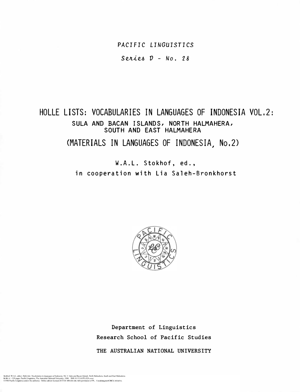 PL-D28.Cover ©1980 Pacific Linguistics And/Or the Author(S)