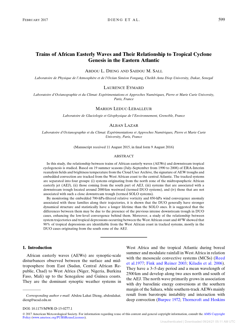 Trains of African Easterly Waves and Their Relationship to Tropical Cyclone Genesis in the Eastern Atlantic