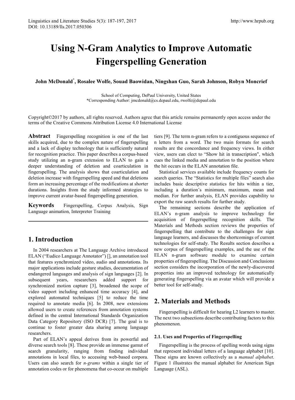 Using N-Gram Analytics to Improve Automatic Fingerspelling Generation