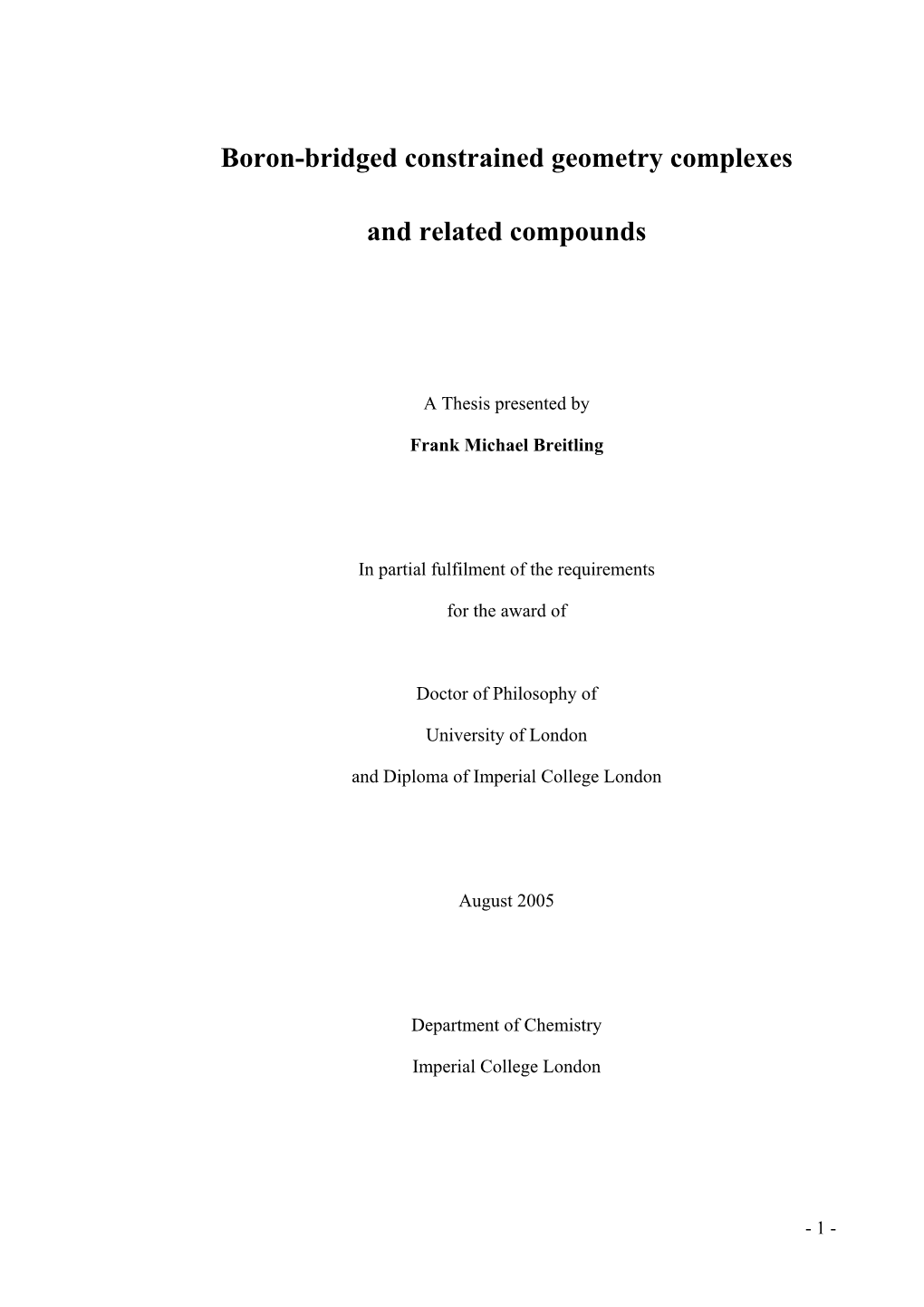 Boron-Bridged Constrained Geometry Complexes