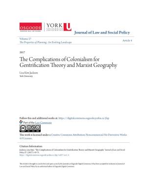 The Complications of Colonialism for Gentrification Theory and Marxist Geography