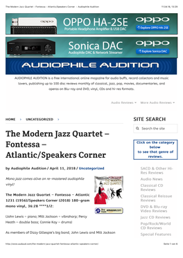 The Modern Jazz Quartet – Fontessa – Atlantic/Speakers Corner