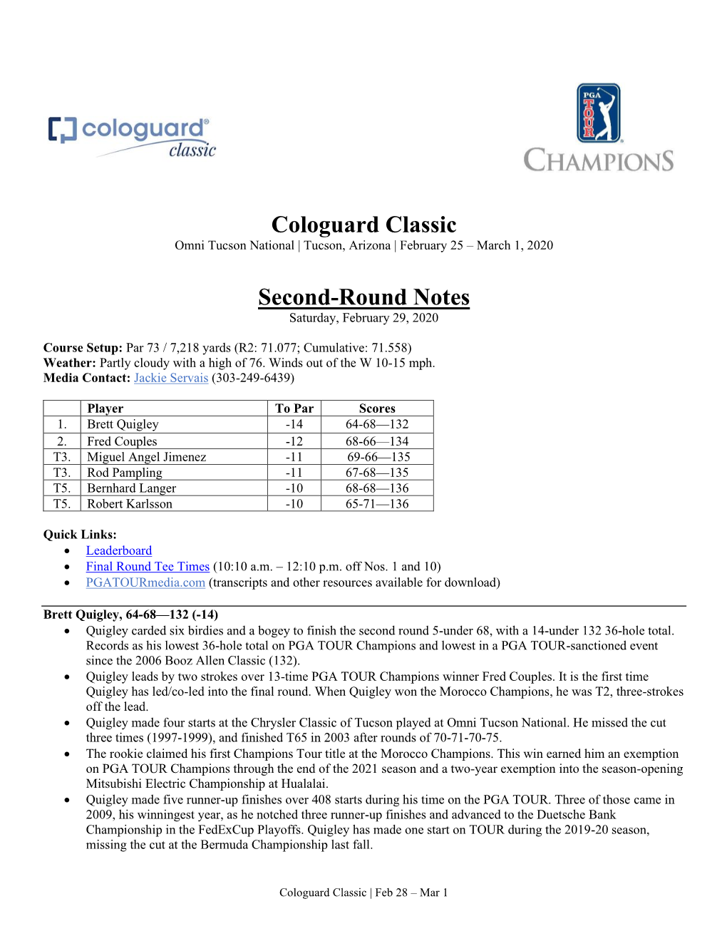 Cologuard Classic Second-Round Notes