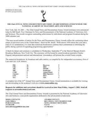 The 22Nd Annual News and Documentary Emmy Nominations