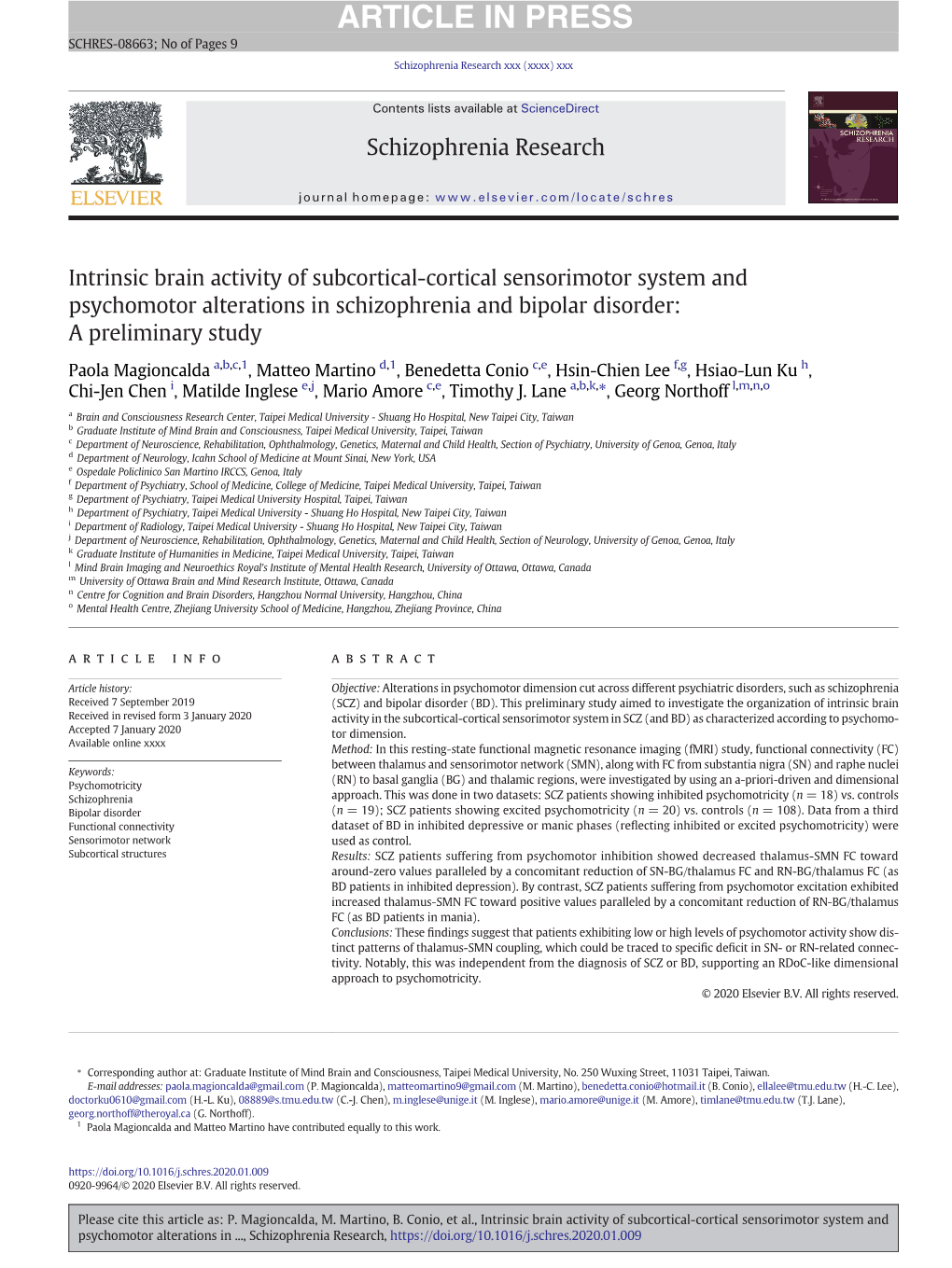 Intrinsic Brain Activity of Subcortical-Cortical Sensorimotor System and Psychomotor Alterations in Schizophrenia and Bipolar Disorder: a Preliminary Study