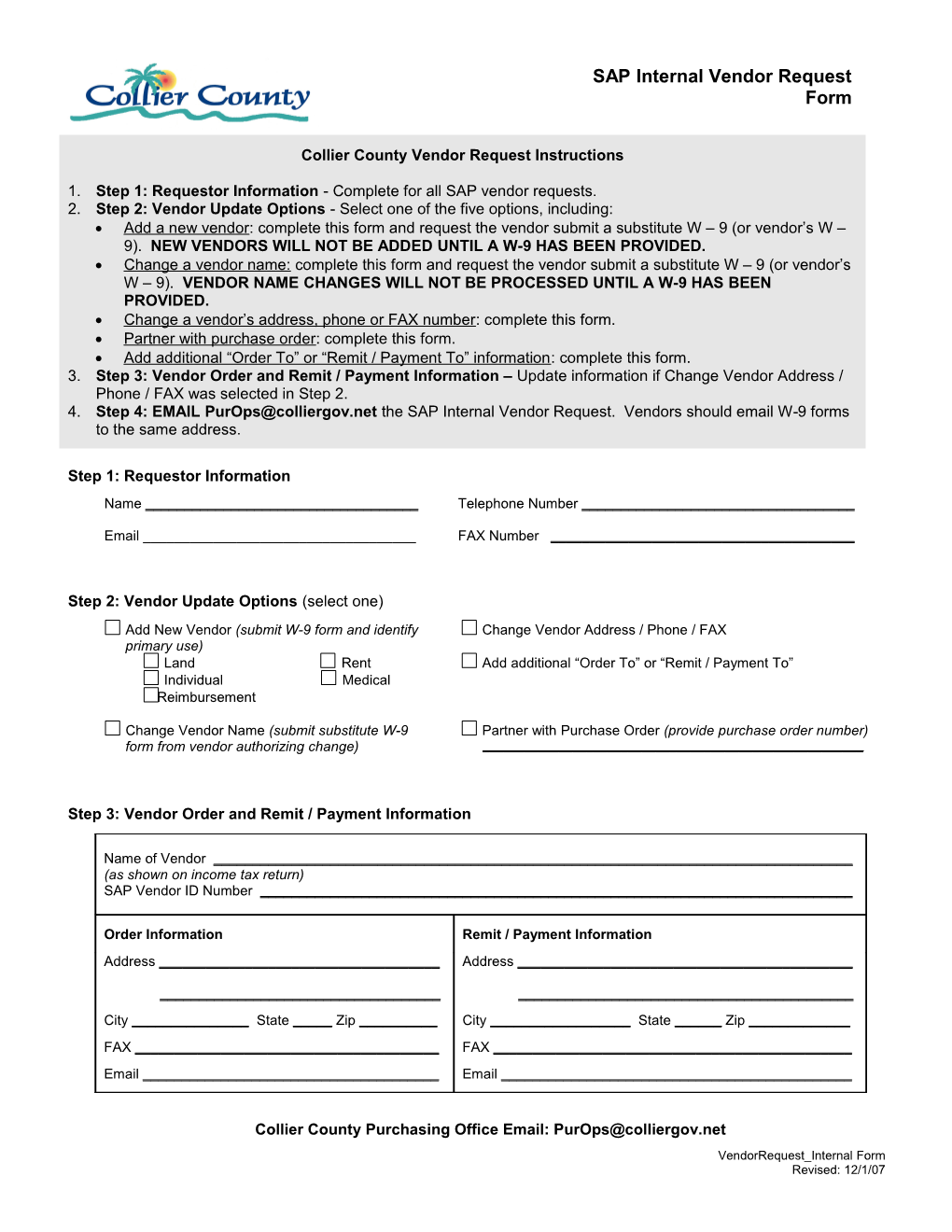 Vendor Request: Internal Form