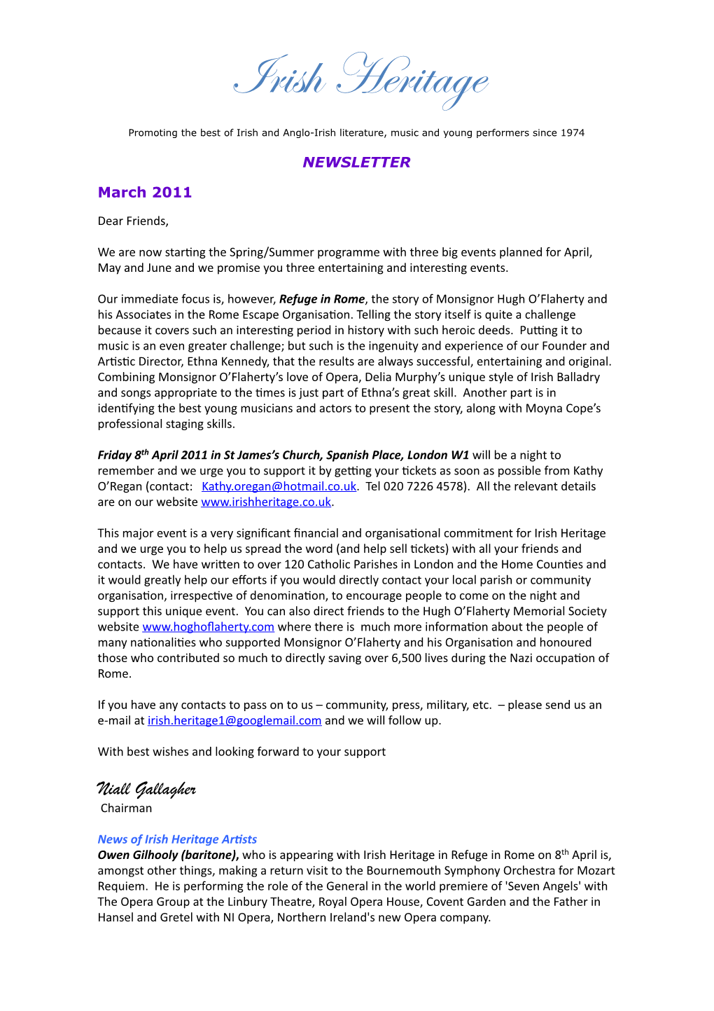 Newsletter March 2011