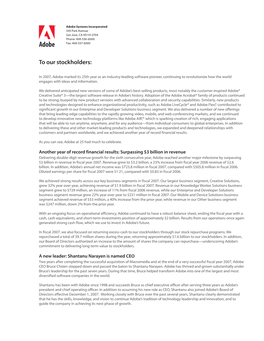 Adobe Systems Incorporated FY2007 Letter to Stockholders