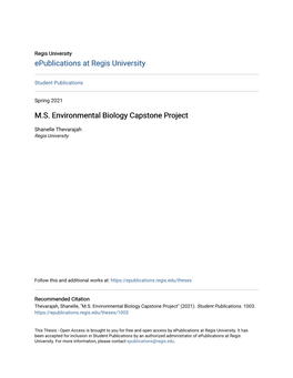 M.S. Environmental Biology Capstone Project