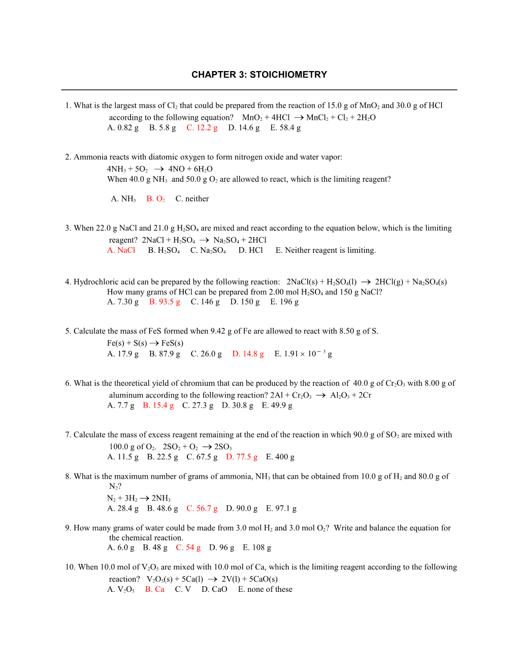 Chapter 3: Stoichiometry