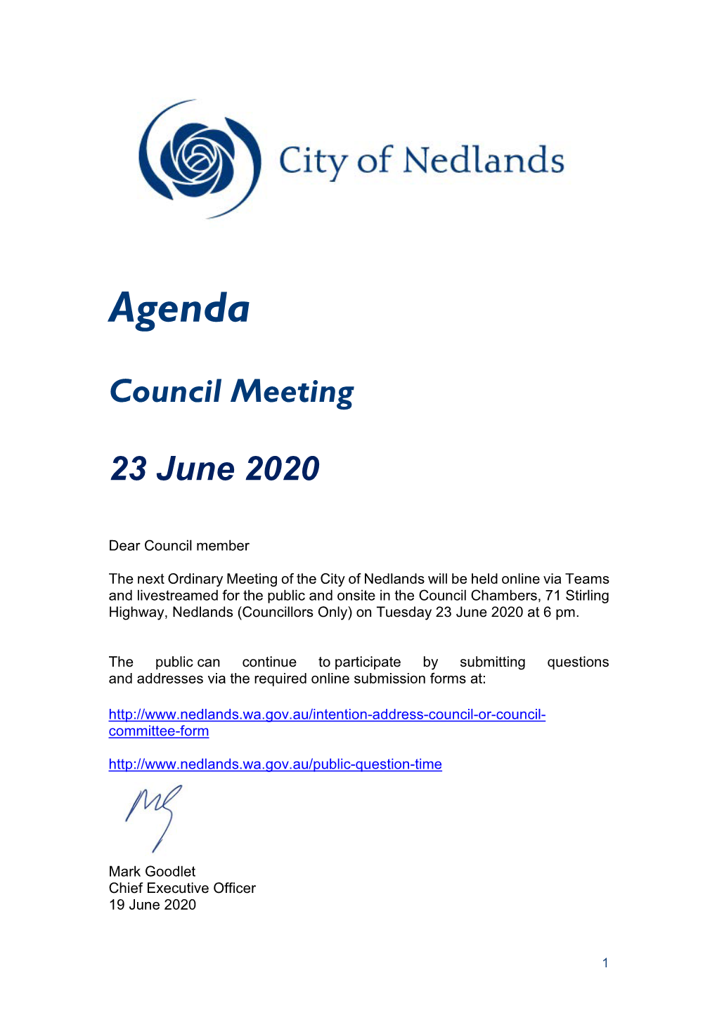 2020 Council Meeting Agenda