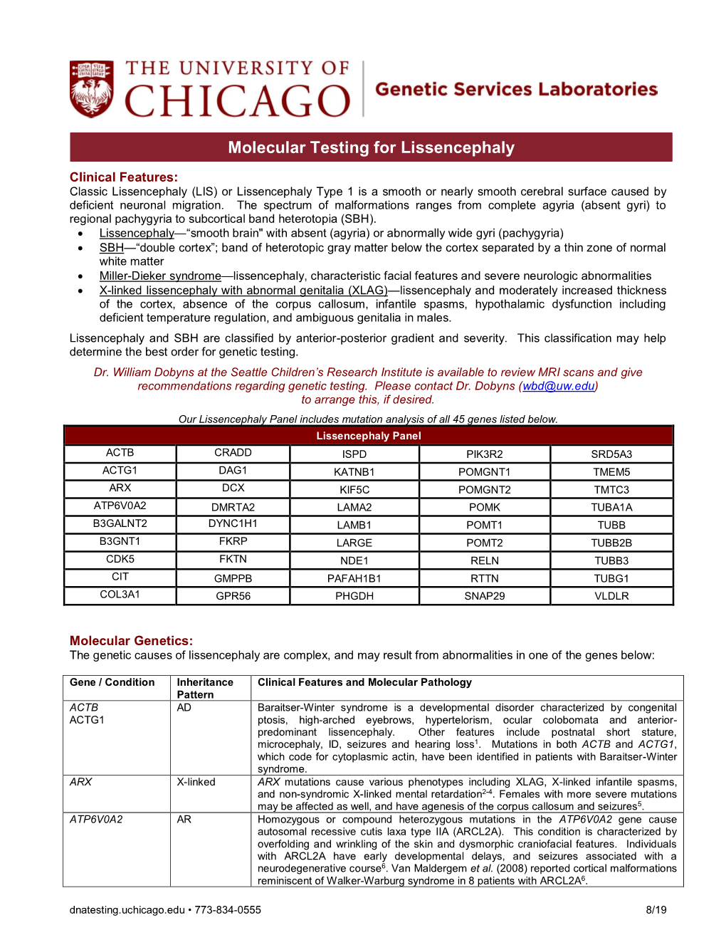 Molecular Testing for Lissencephaly