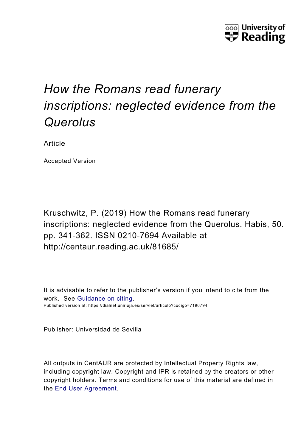 How the Romans Read Funerary Inscriptions: Neglected Evidence from the Querolus