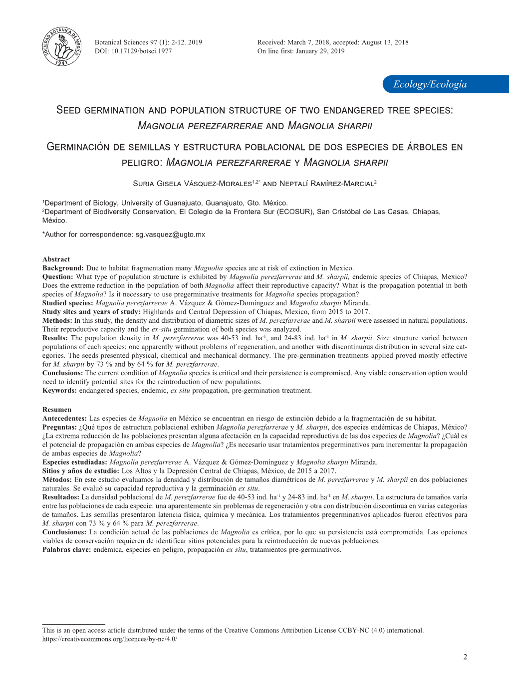 Seed Germination and Population Structure of Two Endangered Tree